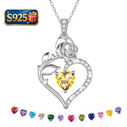 925 Sterling Silver Birthstone Necklace Rose Flower Heart Pendant Jewelry Christmas Valentines Mother'S Day Gifts for Women Mom Wife/Lover